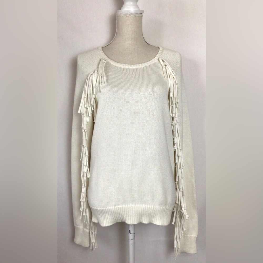 New Lauren Ralph Lauren Denim Fringed Sweater Top